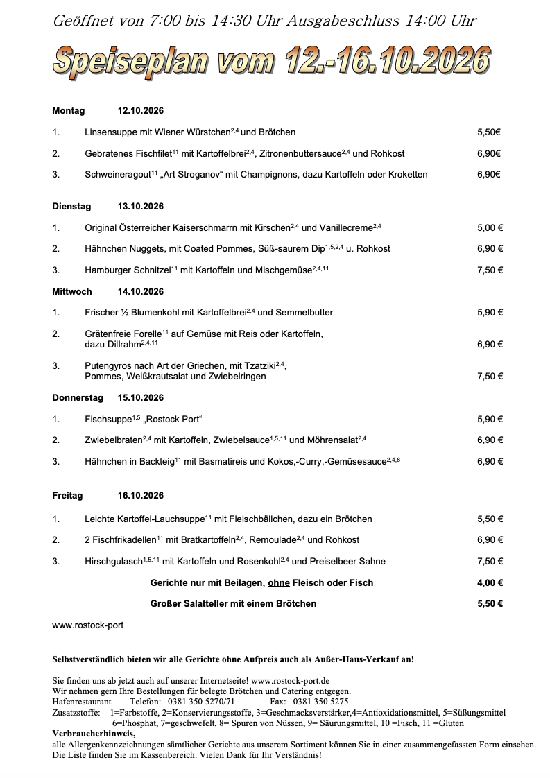 Speiseplan von Kalenderwoche 42